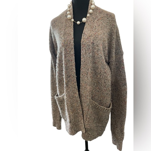 AAbercrombie & Fitch Speckled Tan Knit Cardigan Size M • Cozy Fall Layering - Picture 6 of 6
